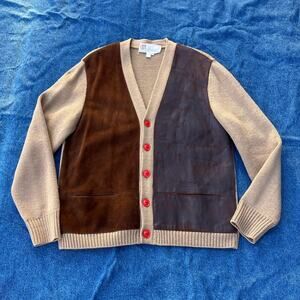 1960s Carson Pirie Scott & Co. wool suede leather panel cardigan sweater